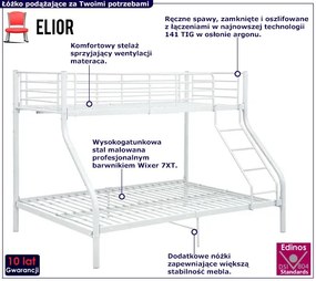Łóżko piętrowe kolor biały metal 140x200 cm/90x200 cm Limo 9X