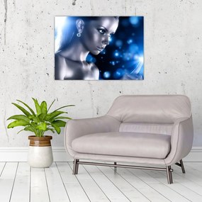 Obraz na szkle kobiety w niebieskim blasku (70x50 cm)