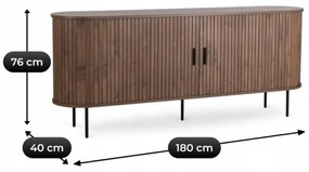 Komoda do Salonu Rozsuwana TRISH 180 cm Orzech Dwudrzwiowa Ryflowana Nowoczesna