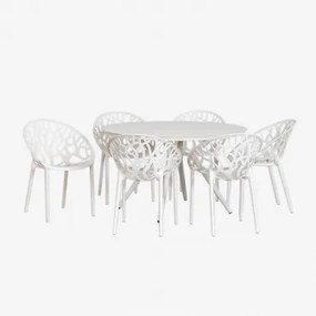 Zestaw Okrągłego Stołu Ø125 Cm Z Aluminium Valerie I 6 Krzeseł Ogrodowych Ores Gardenia Biel - Sklum