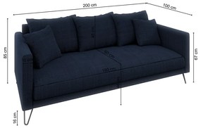 Ciemnoniebieska sofa z tkaniny szenilowej 200 cm Freya – Ropez