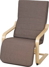 HOMCOM Fotel akcentowy, fotel relaksacyjny z regulowanym podnóżkiem, rama z drewna brzozowego, do 120 kg, 66,5 x 94 x 100 cm, brązowy | Aosom PL