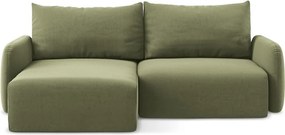Zielony aksamitny rozkładany/ze schowkiem narożnik (lewostronny/z szezlongiem) Kalena – Makamii