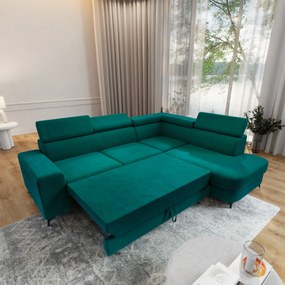 Masseno Narożnik ALVORO z funkcją spania i pojemnikiem na pościel Narozniki L, Rozkładana sofa - Lazurowy, MATT VELVET 77