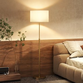 HOMCOM Lampa stojąca z pilotem regulowana wysokość abażur materiałowy metalowa podstawa złoty kolor | Aosom PL