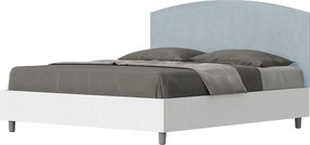 Łóżko wyposażone w stelaż z listwami z pojemnikiem 160x190 konstrukcja Frassino biała zagłówek microfibra Błękitny Antilia