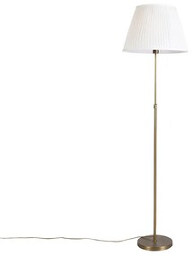 Lampa stojąca brązowa z plisowanym abażurem kremowym 45 cm regulowana - ParteWiejski/ Rustykalny / Vintage Oswietlenie wewnetrzne
