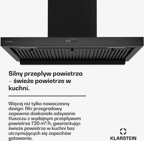 Klarstein AeroClean 603m³/h 90cm Okap Kominowy Czarny