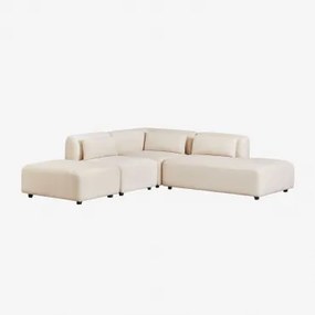 Sofa Modułowy Narożny 3-częściowy Z Prawym Szezlongiem I Pufem Fogler Sztruks Beż Lniany - Sklum