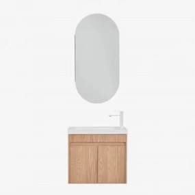 Zestaw Wiszących Mebli Łazienkowych Zintegrowany Z Umywalką Narek Popielaty Brąz & Owalny Ze Schowkiem 45x90 Cm - Sklum