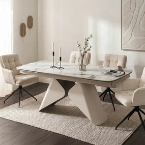 Stół Rozkładany Prostokątny VERONA 160-240 cm Ceramiczny Biały Marmur/Kaszmir Japandi