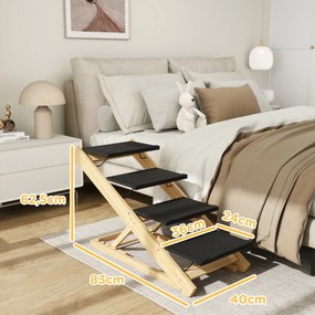 PawHut Schody dla psów, rampa, regulowanej wysokości, antypoślizgowe, składane, 83x40x62,5 cm, Drewno/Białe