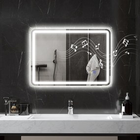 HOMCOM Lustro łazienkowe z oświetleniem LED, matą przeciwmgłową, 3 regulowanymi kolorami, 700 x 900 mm, Kolor srebrny