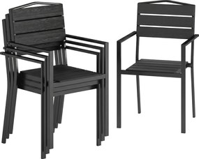 Outsunny Krzesła ogrodowe 4 szt. Sztaplowane krzesła tarasowe z lamelowym designem i podłokietnikami 52 x 51 x 90 cm Czarny | Aosom PL