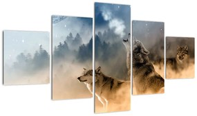 Obraz - wilki wyjące do księżyca (125x70 cm)