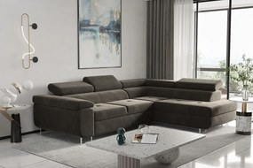 Narożnik z funkcją spania w kształcie L ATOM, tkanina Monolith, Brązowy, Prawy