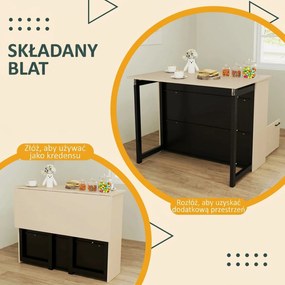 HOMCOM 3-cz. Zestaw Barowy, Bartisch ze Składanym Blatem, 2 Stołki Barowe, 6 Schowków, Czarny+Dąb, 116 x 70 x 89,5 cm