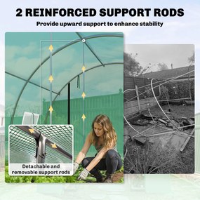 Outsunny Szklarnia ok. 4 x 3 x 2 m, szklarnia foliowa z rolowanymi drzwiami, 2 drzwi na zamek &amp; 8 okien z siatką, pręty podporowe, zielona | Aosom PL