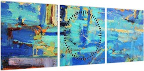 Obraz - Abstrakcyjny obraz olejny (z zegarem) (90x30 cm)
