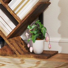 HOMCOM Regał stojący z 9 poziomami, wąski regał w kształcie drzewa do biura, rustykalny brązowy