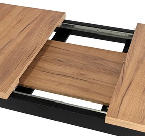 Zestaw Stół Rozkładany SKUBI 120-160 cm Dąb Craft/Czarny i 6 Krzeseł Tapicerowanych CHRIS Beżowych Nowoczesnych