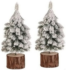 Dekoracja świąteczna Choinka na pniu, 19 cm, ośnieżona, zestaw 2 szt.