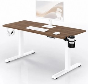 Biurko elektryczne z regulacją wysokości ergonomiczne białe/orzech,1400x700 mm: ARIA