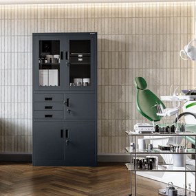 Biurowa szafa metalowa z sejfem na akta i dokumenty FILIP, 900 x 1850 x 400 mm, antracytowa