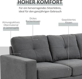 HOMCOM Sofa narożna L kształt Elegancka ciemnoszara Imitacja lnu Przestronna do salonu Wymiary 193x136x85 cm | Aosom PL
