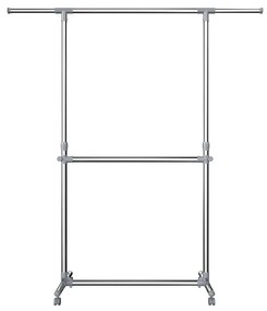 SongmicsHome Stojak na ubrania dwupoziomowy JASON, 93x49x113-198cm, srebrna