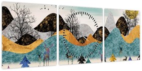 Obraz graficzny z jeleniem (z zegarem) (90x30 cm)