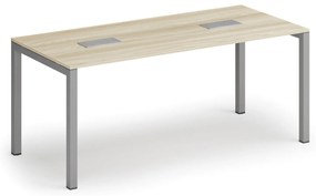Stół konferencyjny PRIMO SQUARE, 180x80 cm, dąb naturalny + 2x port blatowy TYP VI, srebrny