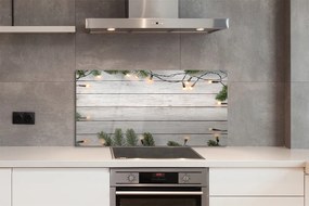 Panel szklany do Kuchni Świąteczne Lampki na Drewnie