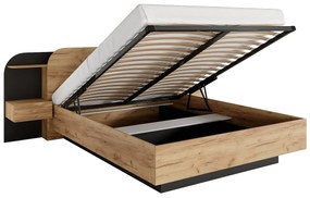 Łóżko ze skrzynią i szafkami nocnymi 160 x 200 cm - Z oświetleniem LED - Naturalny i czarny - JUVISIA