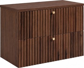 Szafka łazienkowa wisząca z blatem 80, dąb orzech + blat dąb orzech, uchwyty w trzech kolorach, 80 x 44,4 x 58,6 cm