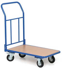Wózek platformowy z uchwytem z siatką, platforma 500 x 800 mm, nośność 200 kg, koła 125 mm z czarną gumą
