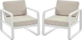 Zestaw 2 aluminiowych foteli ogrodowych - Białe z beżowymi poduszkami - LOMIA by MYLIA