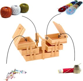 Drewniana niciarka – klasyczna niciarka z 5 przegródkami