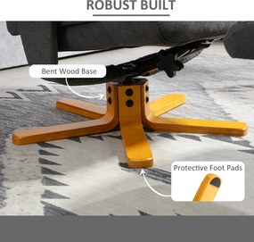 HOMCOM Regulowany fotel z pufą z wysokim oparciem i drewnianą ramą do salonu, sypialni, Ciemnoszary