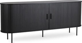 Komoda do Salonu Rozsuwana TRISH 180 cm Czarna Dwudrzwiowa Ryflowana Nowoczesna