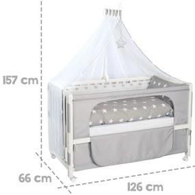 Białe łóżeczko na kółkach z baldachimem 60x120 cm Little stars – Roba