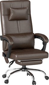 Vinsetto Fotel Biurowy z Funkcją Masażu, Ergonomiczny Krzesło Biurkowe z Funkcją Leżenia, Poduszką, Regulacja Wysokości, Kolor Brązowy