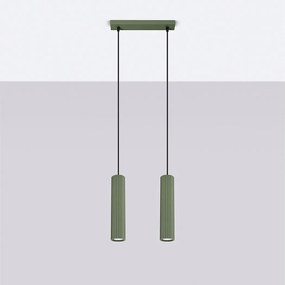 Lampa wisząca minimalistyczny Gloow, aluminium - 2 źródło światła 4000K - L.30 x H.90 cm - zielony oliwkowy