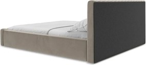 Szarobrązowe tapicerowane łóżko dwuosobowe ze schowkiem ze stelażem 140x200 cm Lemi – Makamii