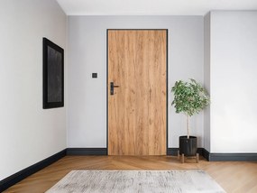 Stalowe pełne drzwi wejściowe  ze stali nierdzewnej H207 x L100 cm efekt dębu - otwierane w lewo - LUSADA