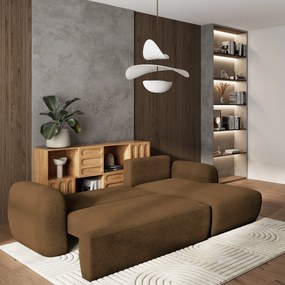 Masseno Narożnik MODENZA z funkcją spania i pojemnikiem na pościel Narozniki L, Rozkładana sofa - Brąz, NOW OR NEVER 56