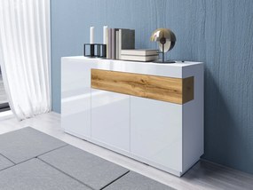 Komoda SILKE 3D1S 150cm biały połysk/dąb wotan HELVETIA