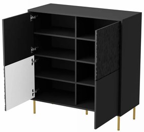 BULLET KM-2 komoda czarny, nogi: złoty szafki, na nóżkach, dekor 3D