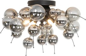 Designerska lampa sufitowa czarna z dymionym szkłem 4-światła - Explode
