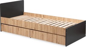 Łóżko młodzieżowe z szufladami Dalia 204x94, kolor antracyt/dąb